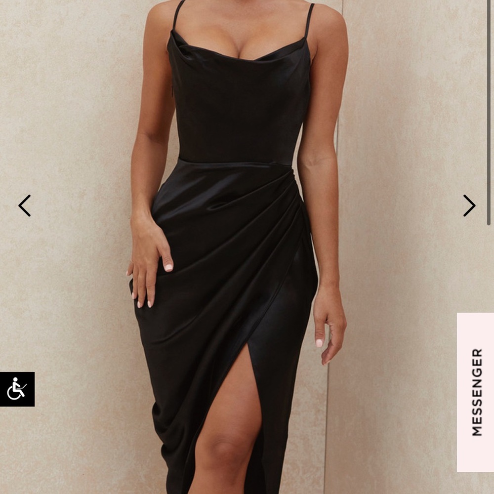 House of CB satin black midi.